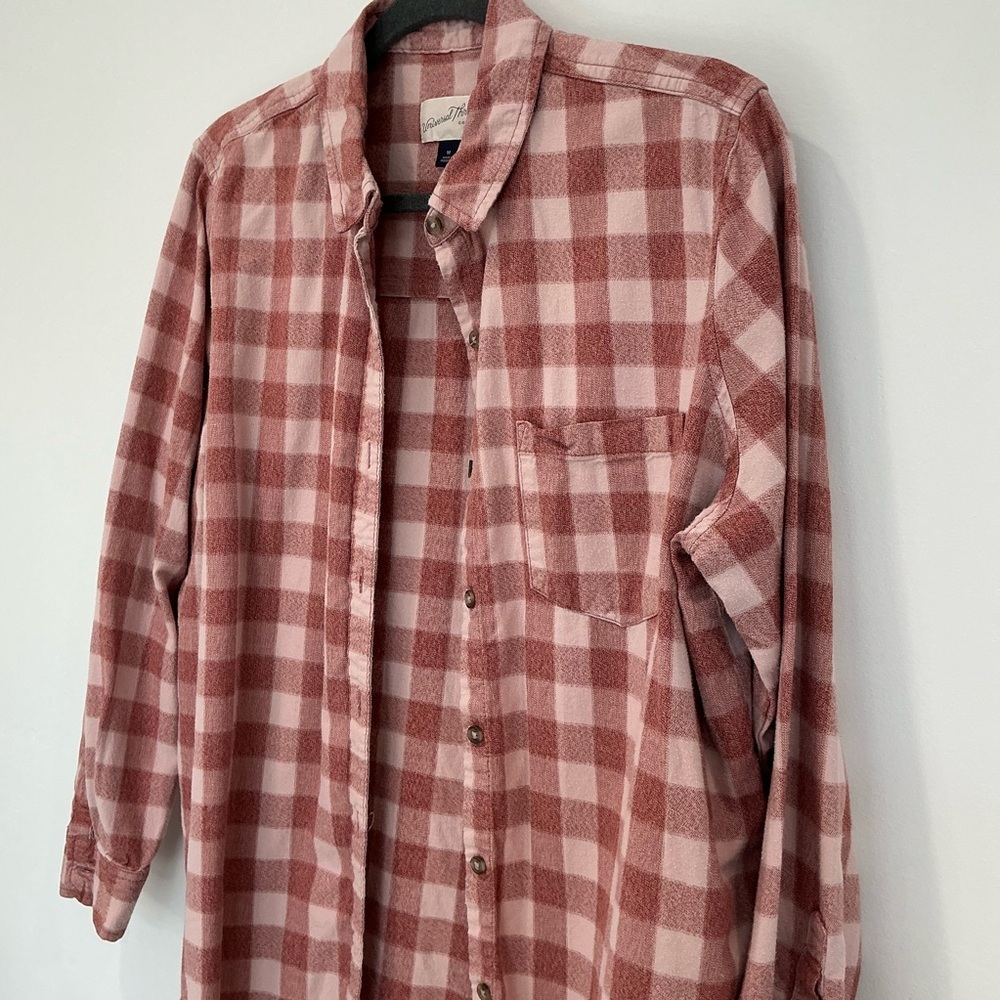 Universal Thread Plaid Long Sleeve Button-Down Shirt in Rust Red - Picture 3 of 6